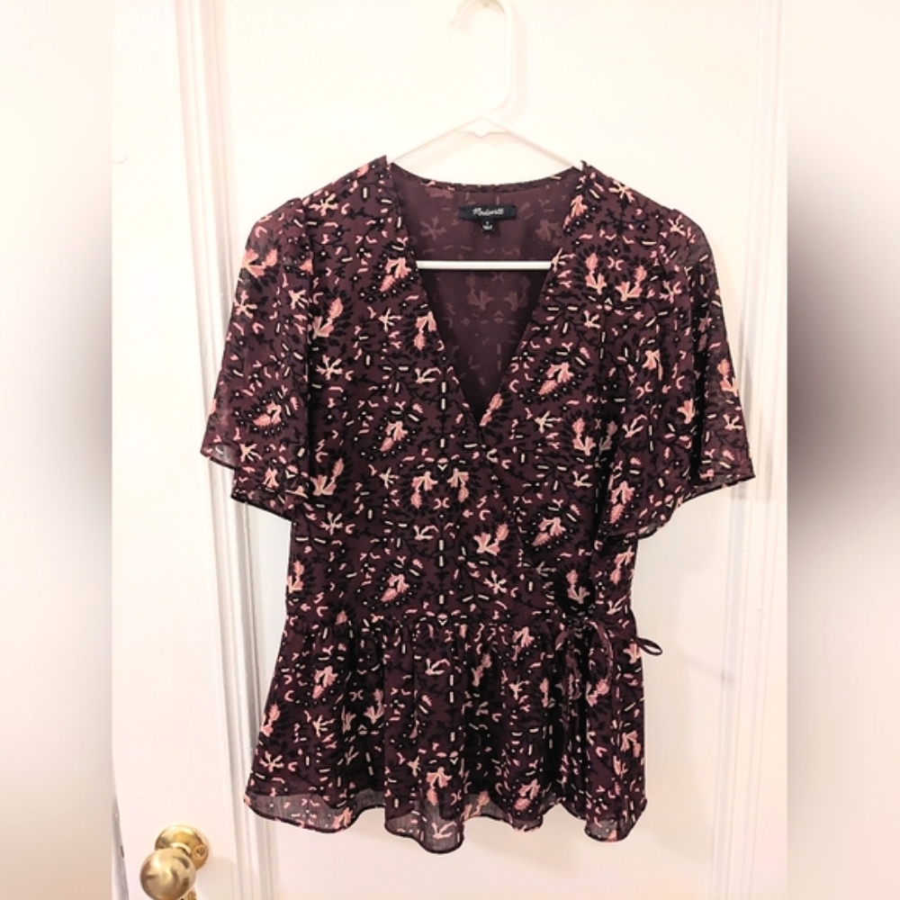 Madewell Plum Floral Wrap Blouse size S